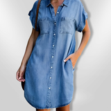 DenimAura Chic - Button-Up Shirt Dress
