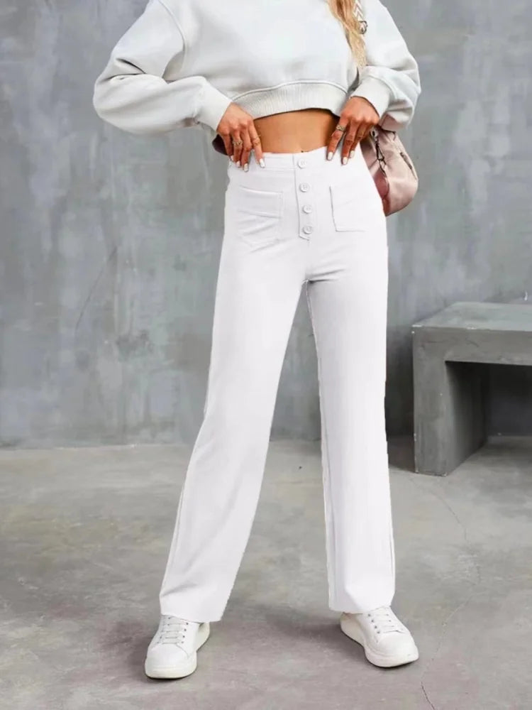 Feemella - Women's High-Waist Straight-Leg Casual Sweatpants