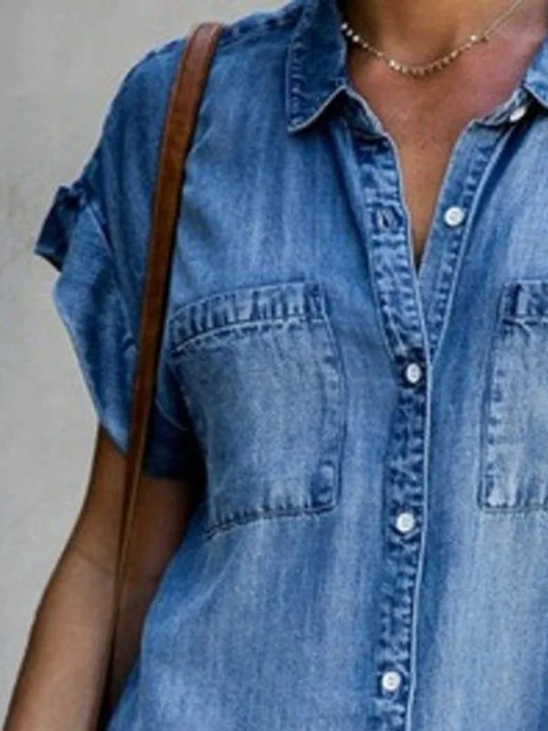 DenimAura Chic - Button-Up Shirt Dress