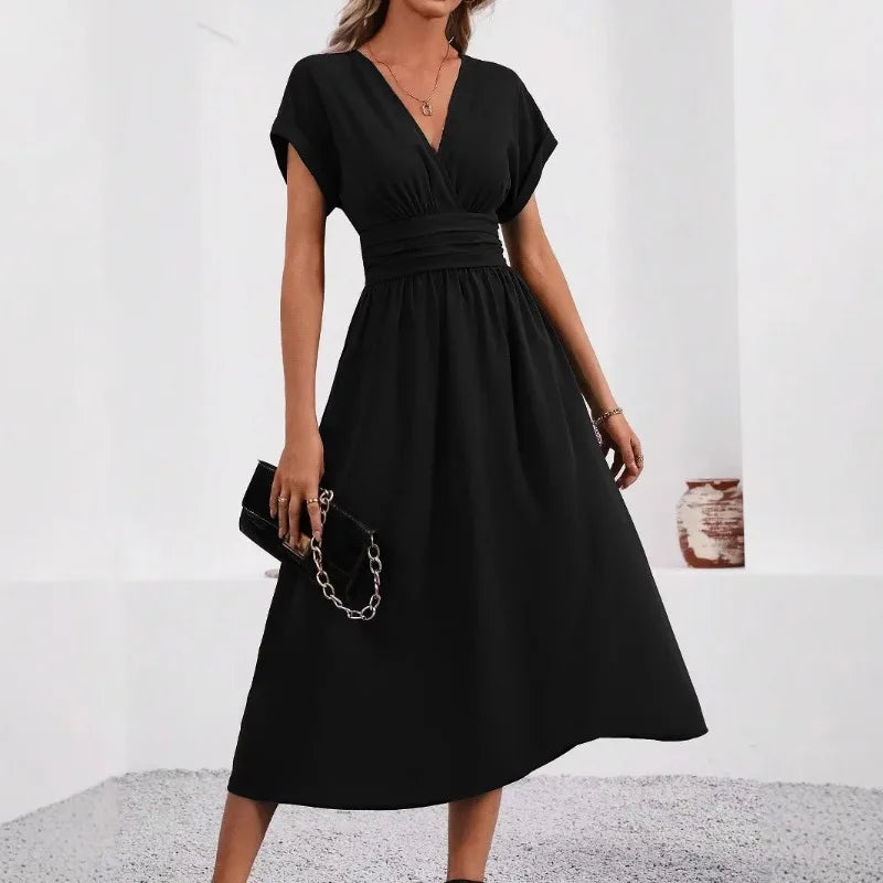 Solisse - Pleated V-Neck Dress