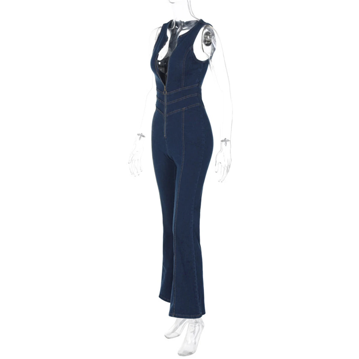 Slimhitch - Women's Slim Backless Denim Jumpsuit