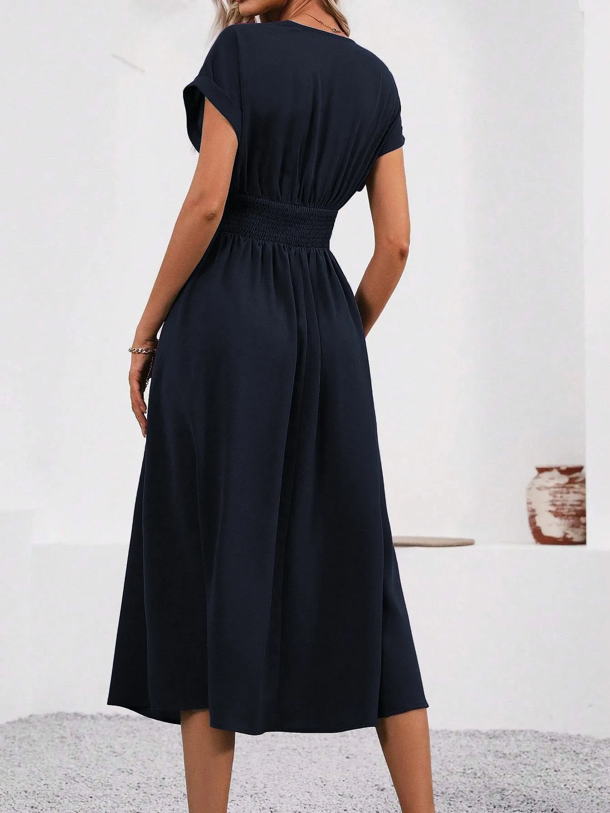 Solisse - Pleated V-Neck Dress