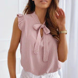 DotBliss - Sleeveless Bow Blouse