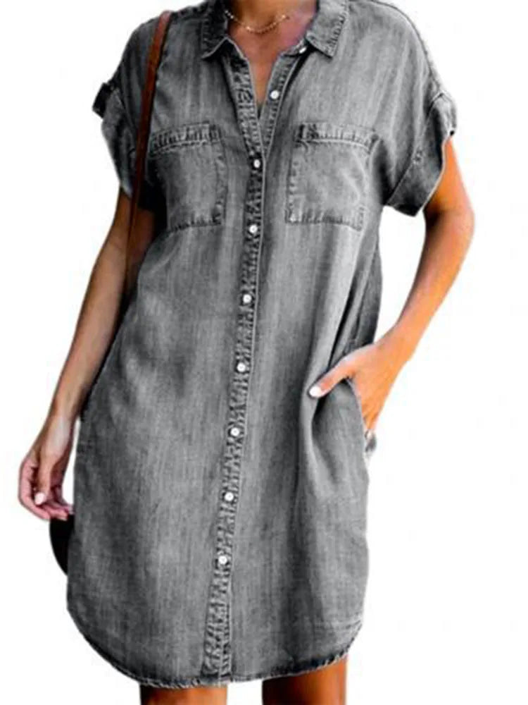 DenimAura Chic - Button-Up Shirt Dress
