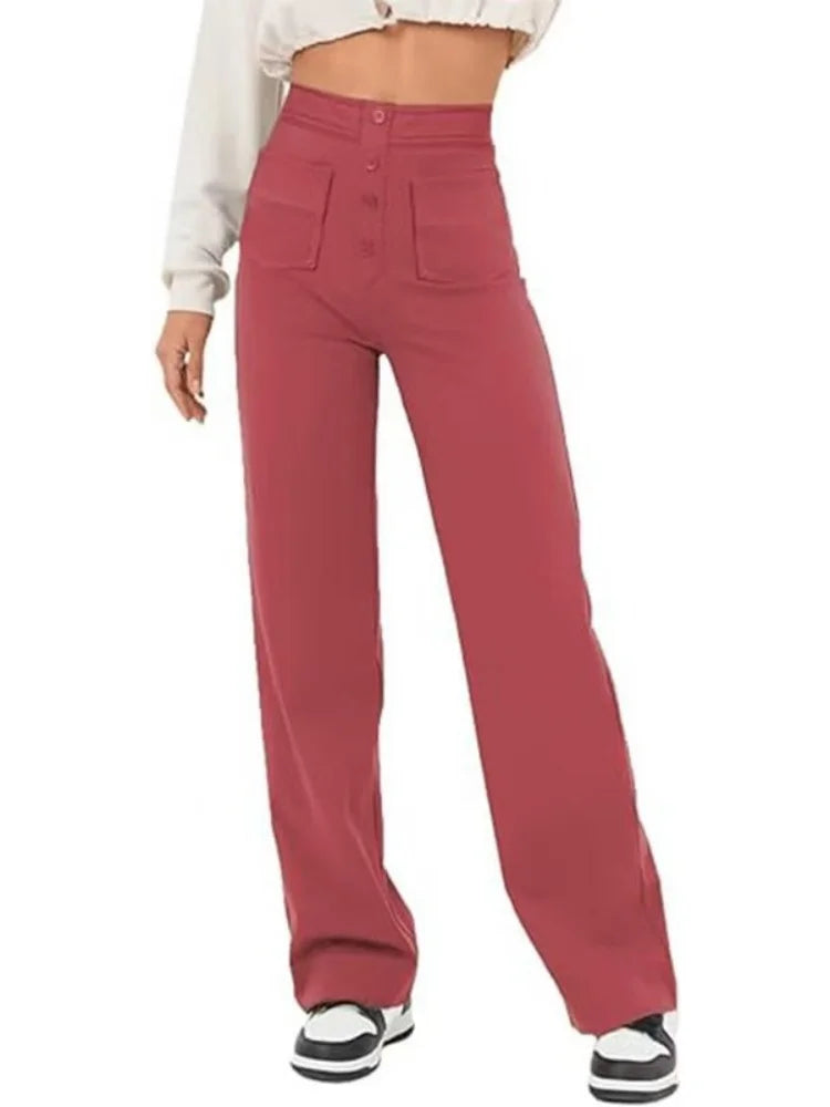 Feemella - Women's High-Waist Straight-Leg Casual Sweatpants