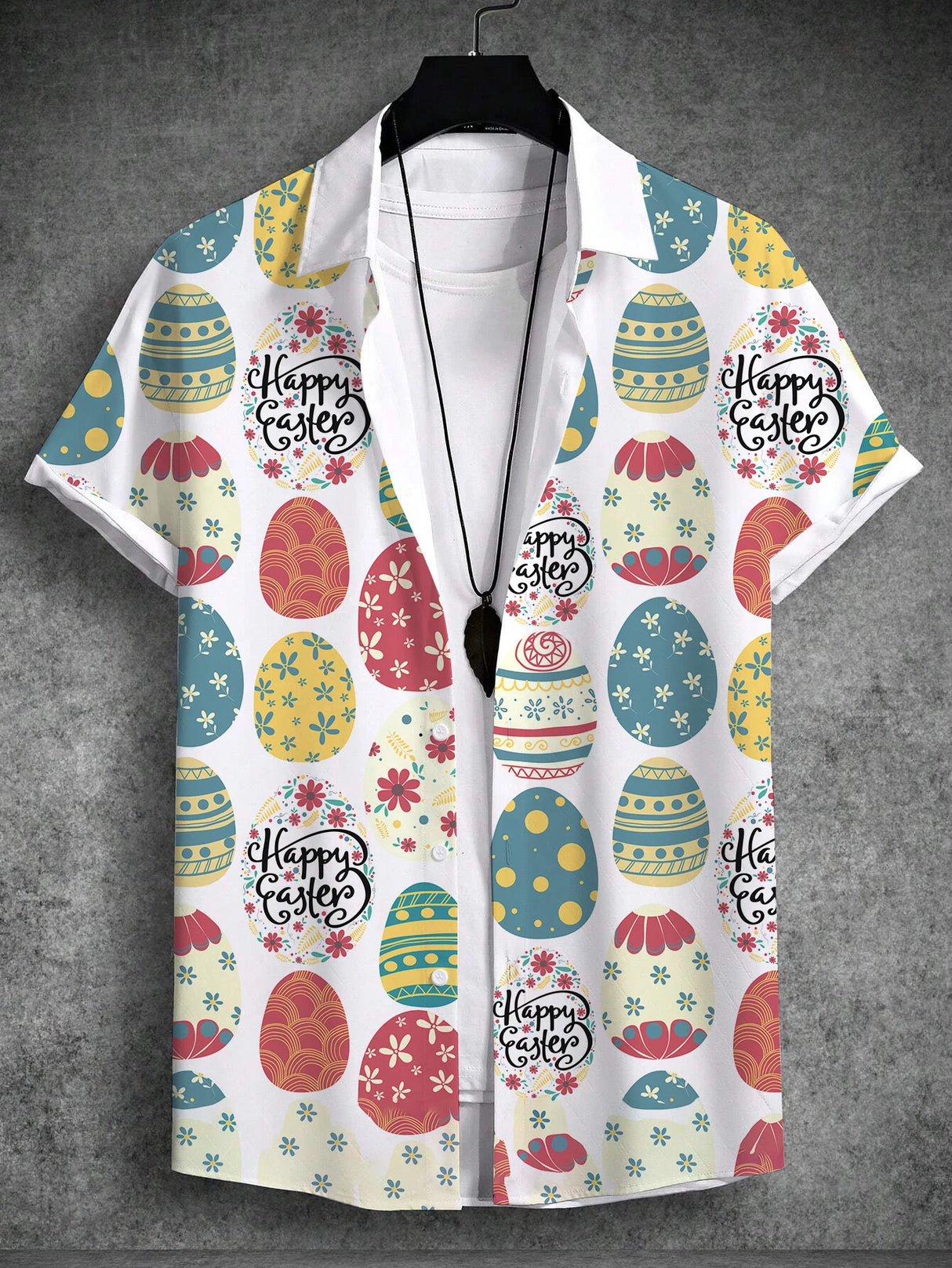 Holibon - Unisex Easter Rabbit Egg Print Short Sleeve Shirt.