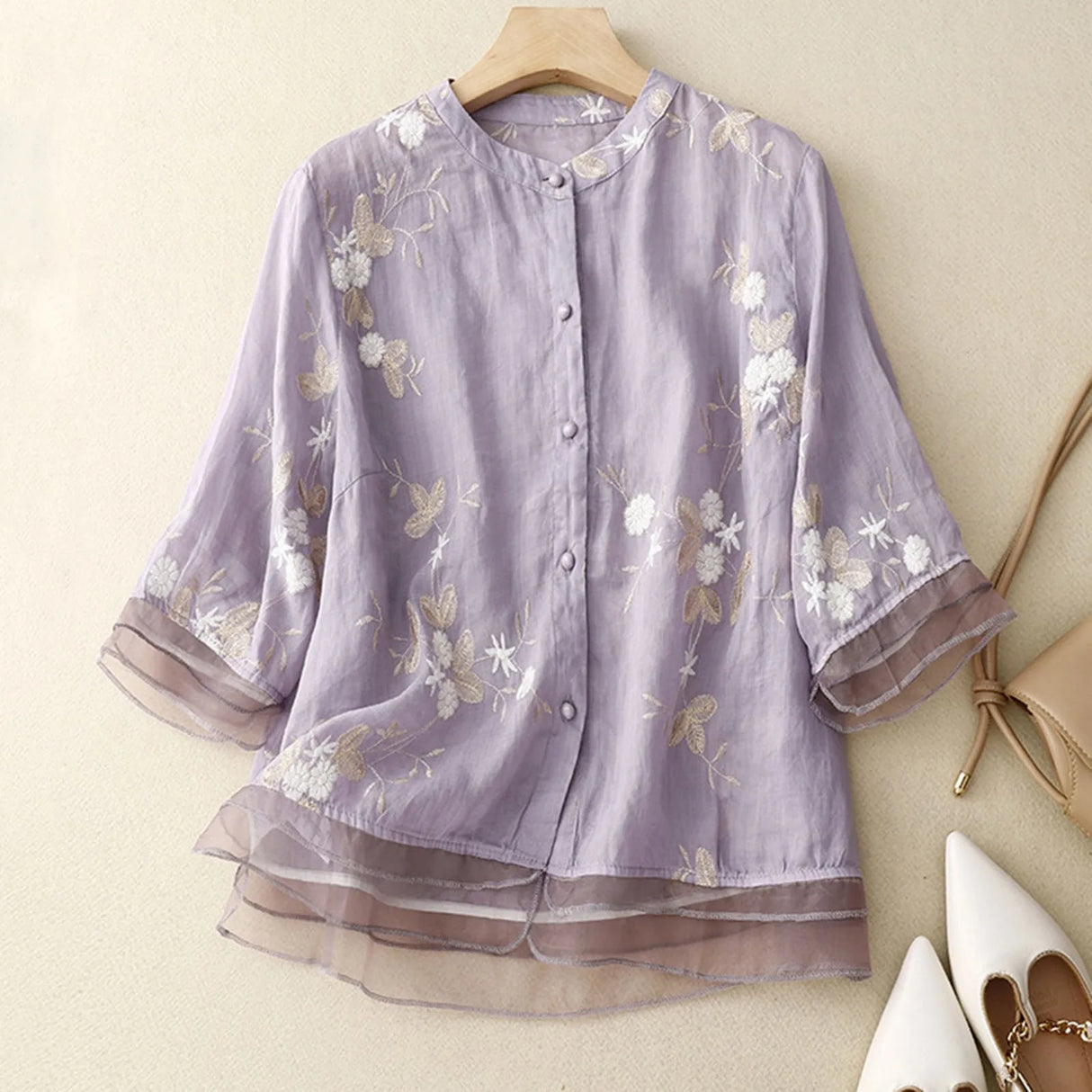 LoomMuse - Vintage Embroidered Cotton Blouse