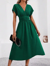 Solisse - Pleated V-Neck Dress