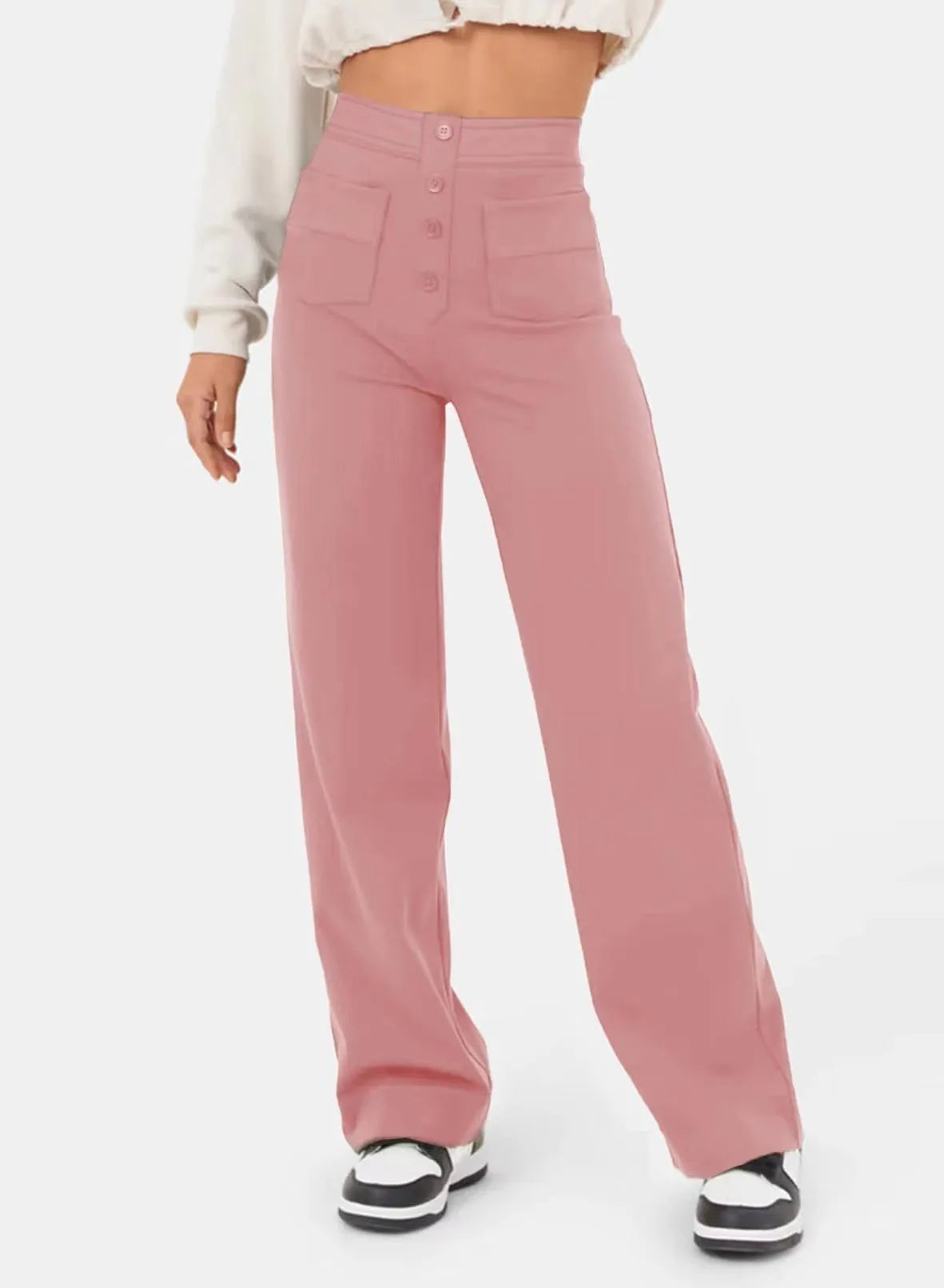 Feemella - Women's High-Waist Straight-Leg Casual Sweatpants