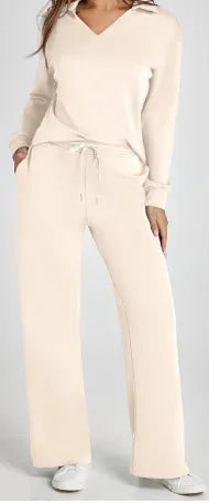 Velvent - Loose-Fit V-Neck Top & Flared Pants Set