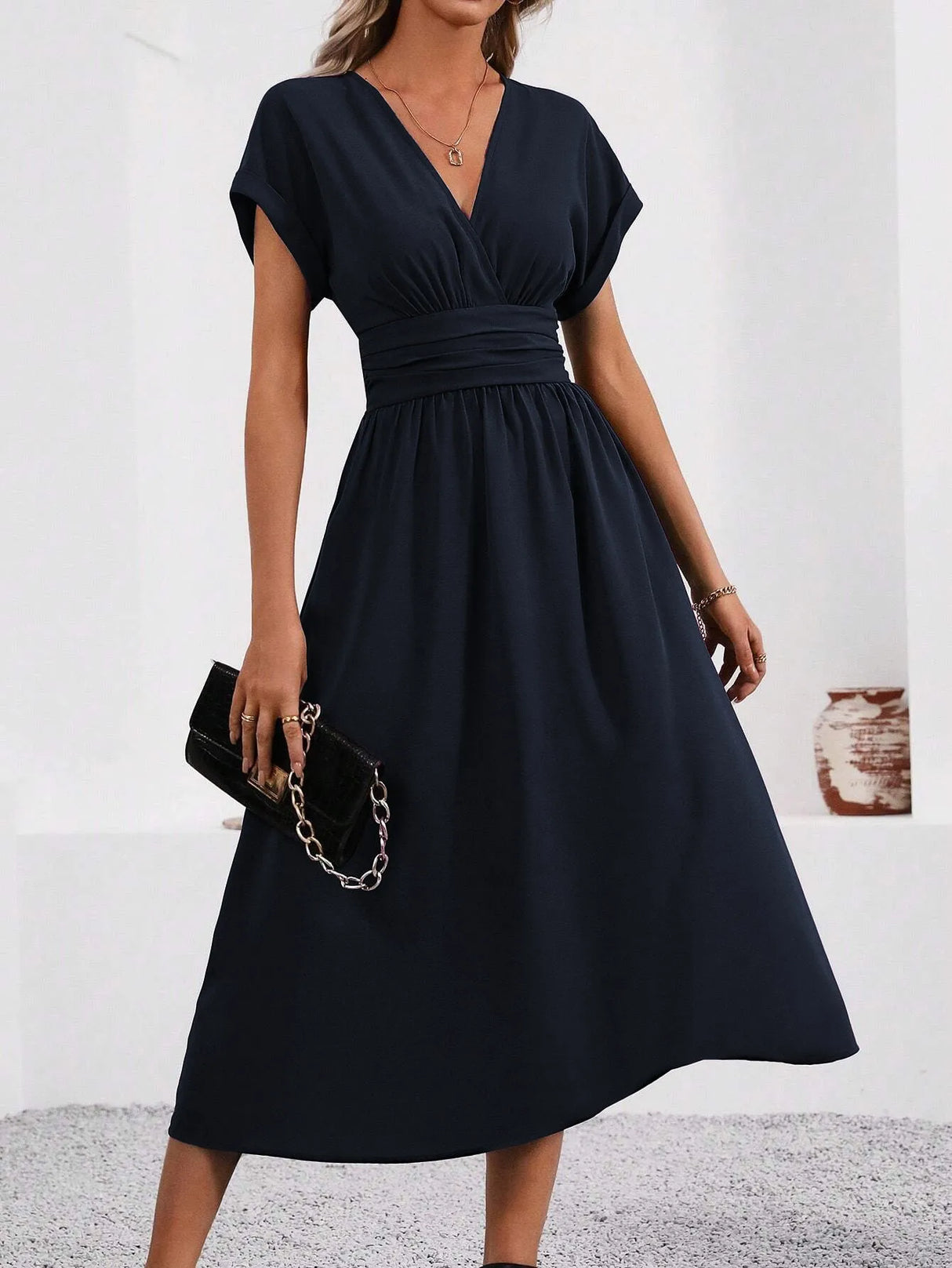 Solisse - Pleated V-Neck Dress
