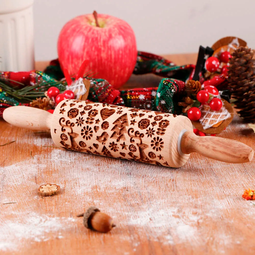 Woodykin - Wooden Rolling Pin with Deer Floral Design (1Pcs)