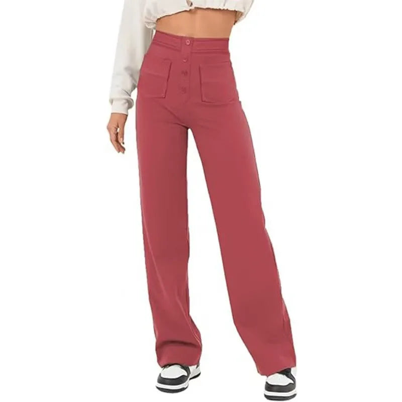 Feemella - Women's High-Waist Straight-Leg Casual Sweatpants