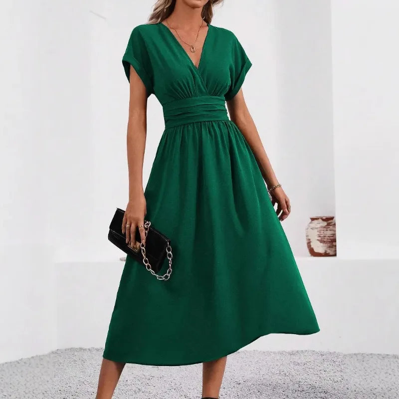 Solisse - Pleated V-Neck Dress