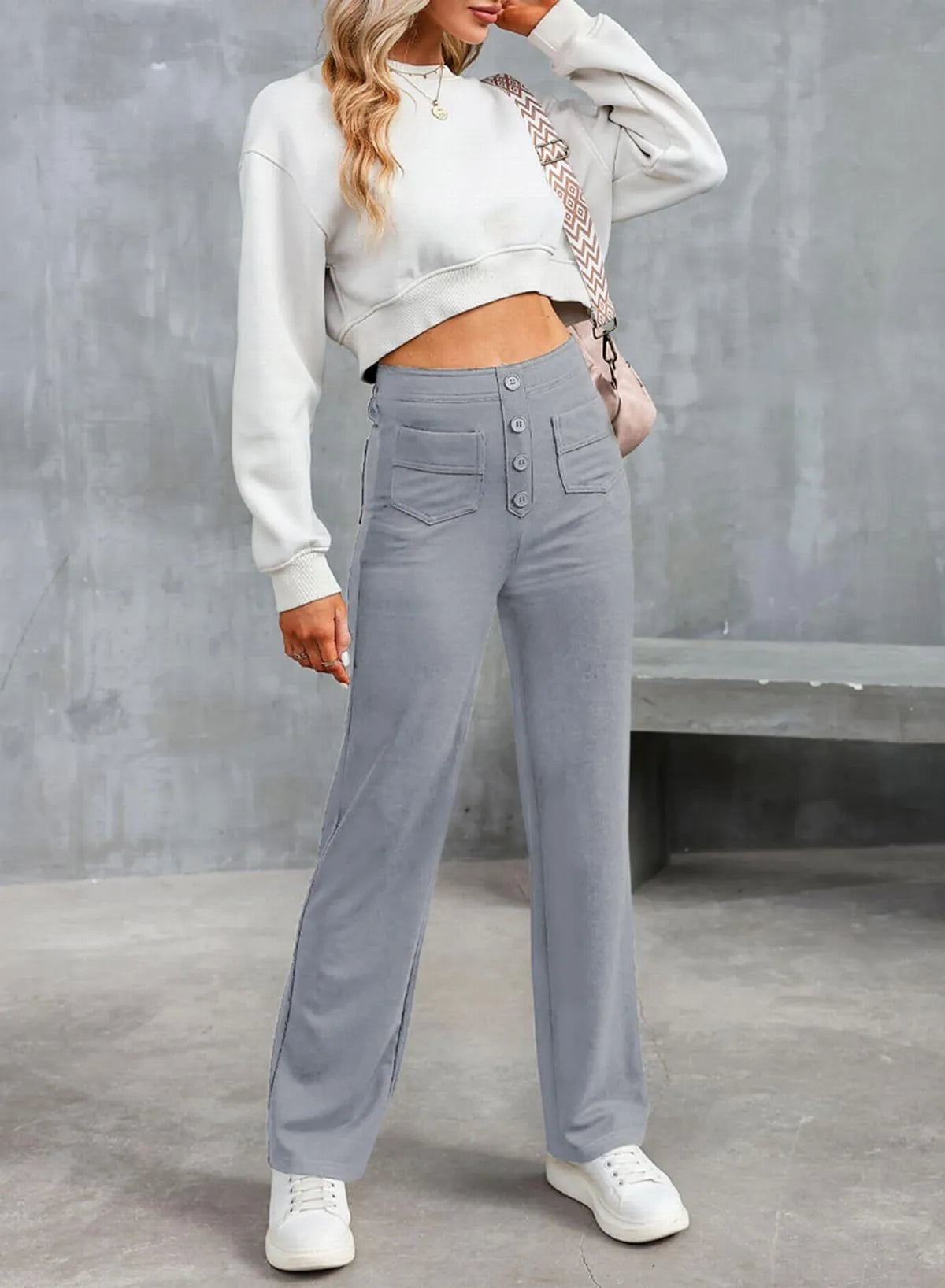 Feemella - Women's High-Waist Straight-Leg Casual Sweatpants