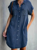 DenimAura Chic - Button-Up Shirt Dress