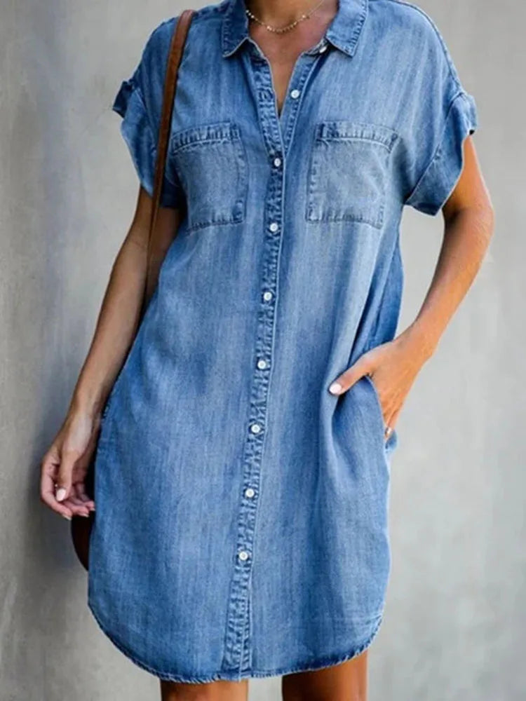 DenimAura Chic - Button-Up Shirt Dress