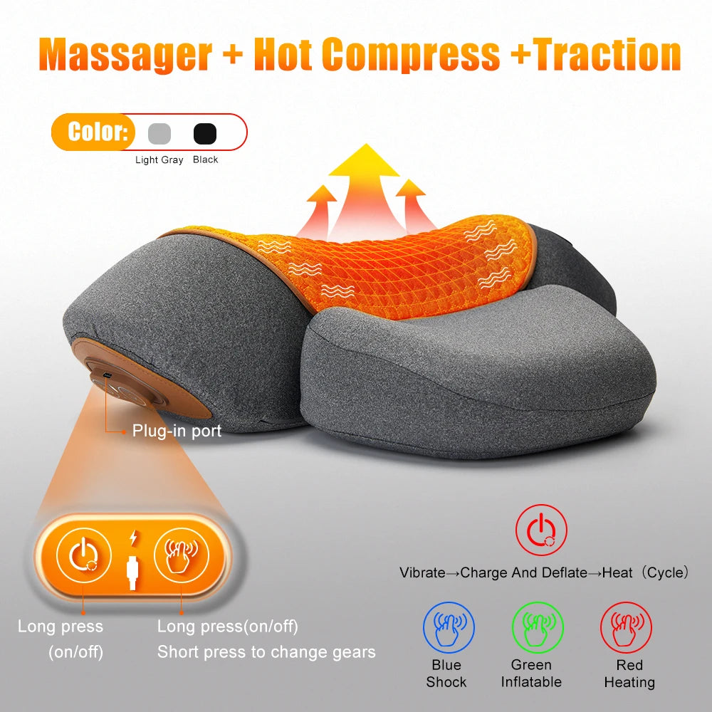 Kiaraspa - 3-in-1 Neck Massager Pillow with Heat, Vibration & Traction