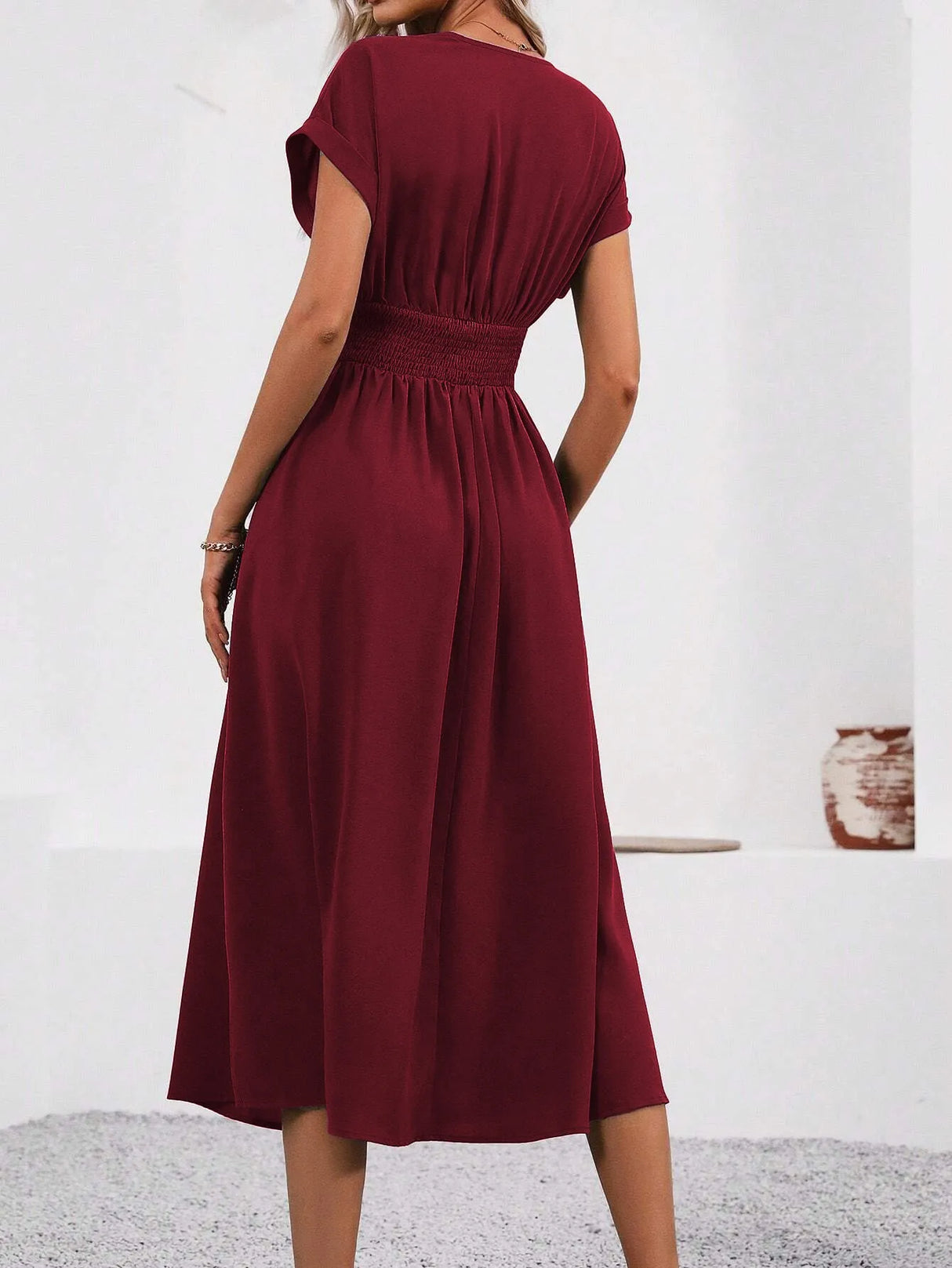 Solisse - Pleated V-Neck Dress