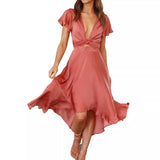 Debrest - Women's Ruffle V-Neck Hem A-Line Dress