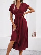 Solisse - Pleated V-Neck Dress