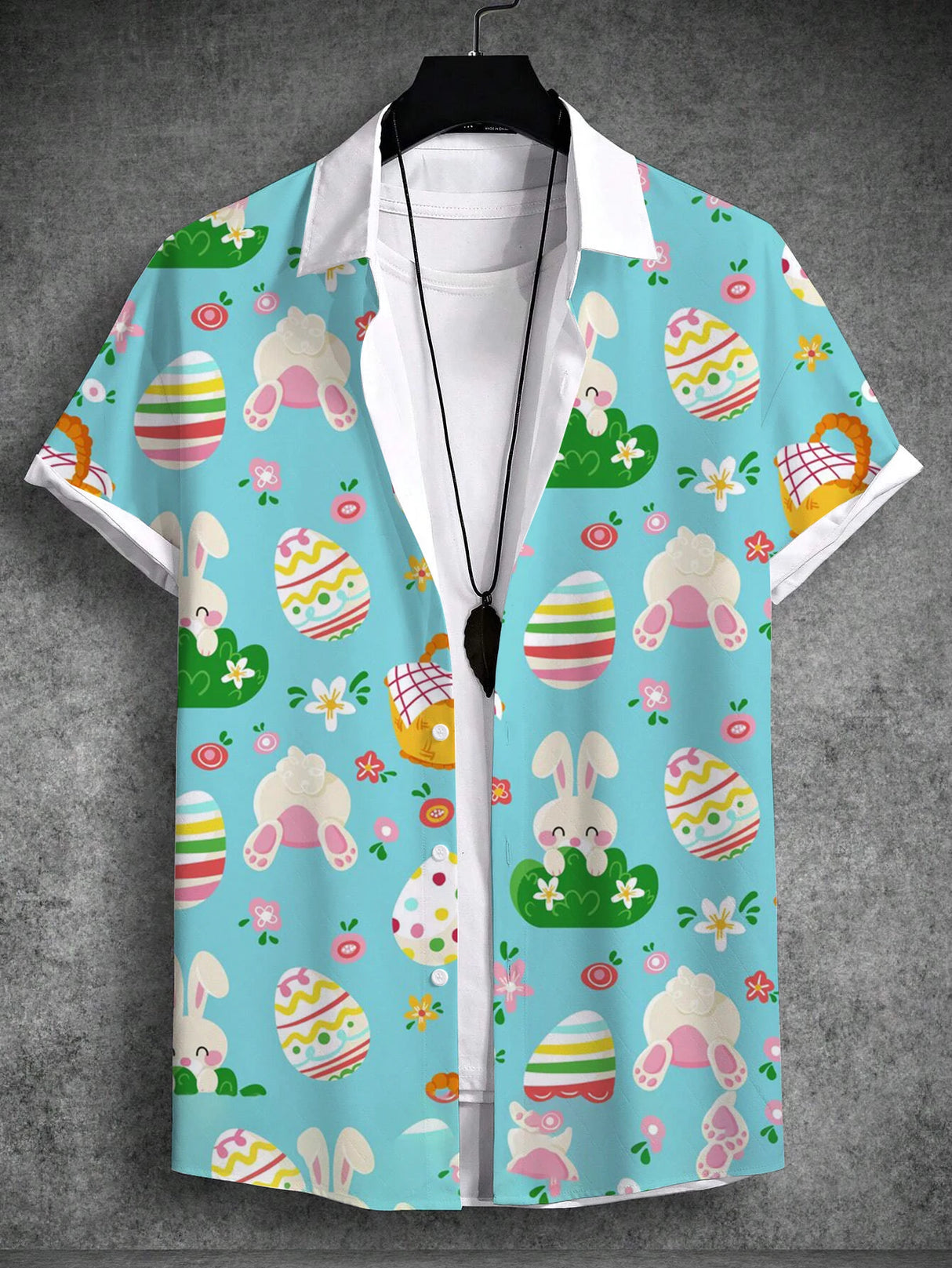 Holibon - Unisex Easter Rabbit Egg Print Short Sleeve Shirt.