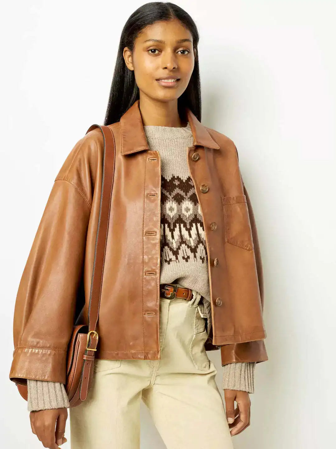 Fezkin - Boxy Leather Short Jacket