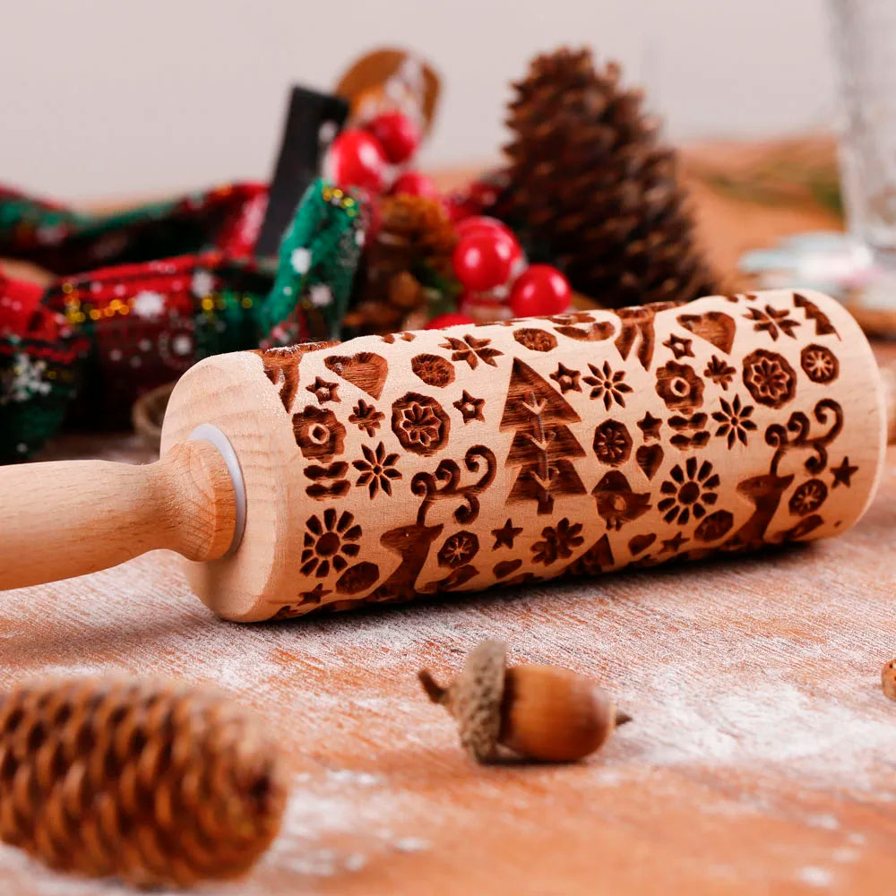 Woodykin - Wooden Rolling Pin with Deer Floral Design (1Pcs)