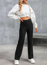 Feemella - Women's High-Waist Straight-Leg Casual Sweatpants