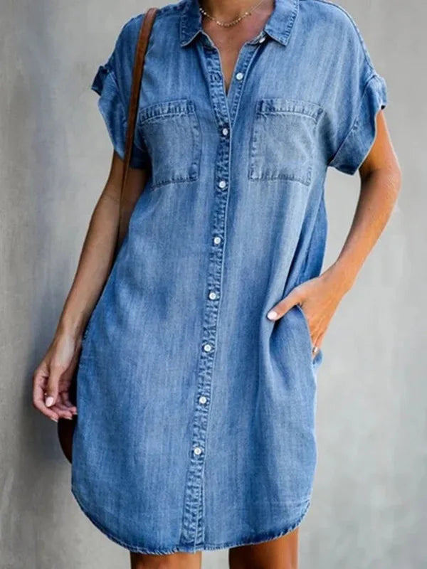 DenimAura Chic - Button-Up Shirt Dress