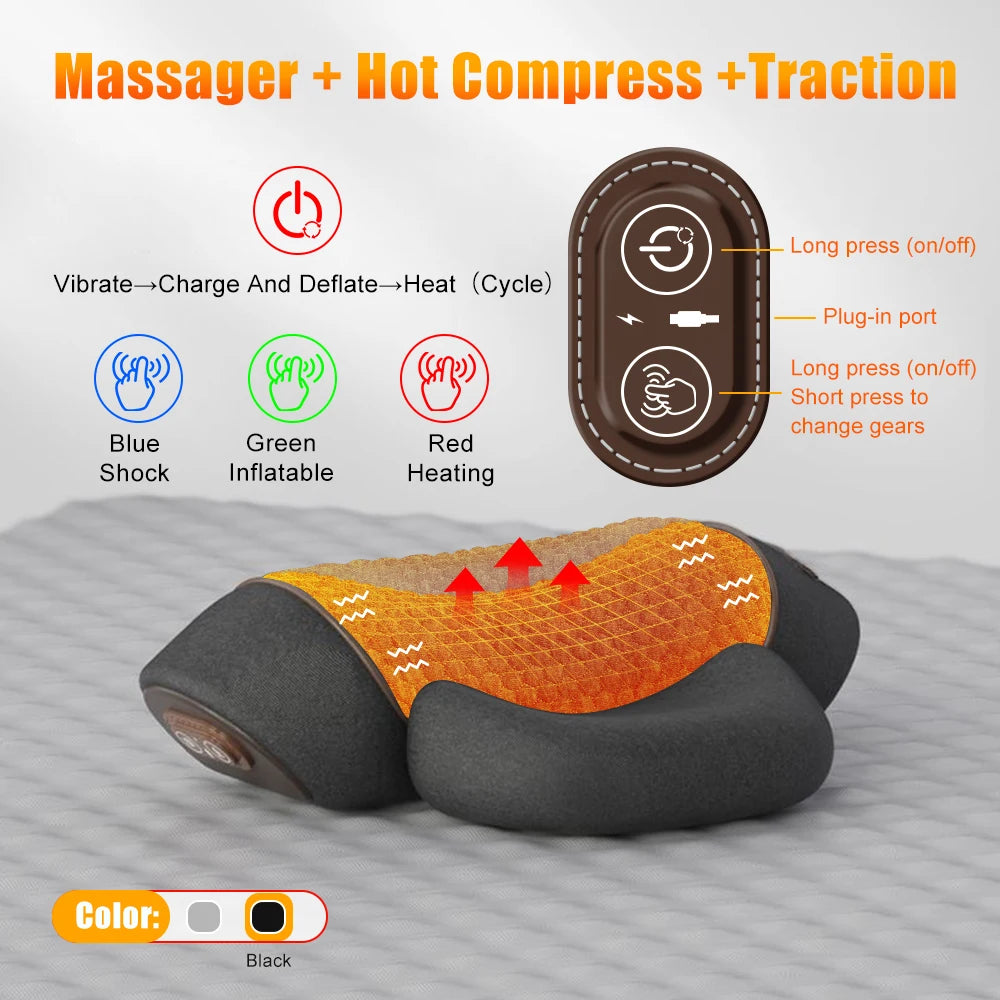 Kiaraspa - 3-in-1 Neck Massager Pillow with Heat, Vibration & Traction