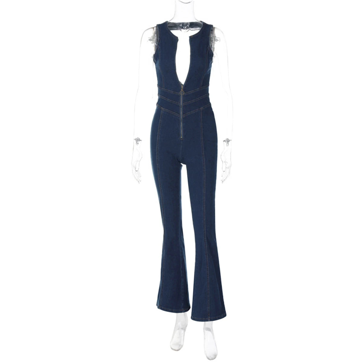 Slimhitch - Women's Slim Backless Denim Jumpsuit