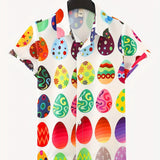 Egglor - Boy's Easter Egg Print Short Sleeve Summer Shirt