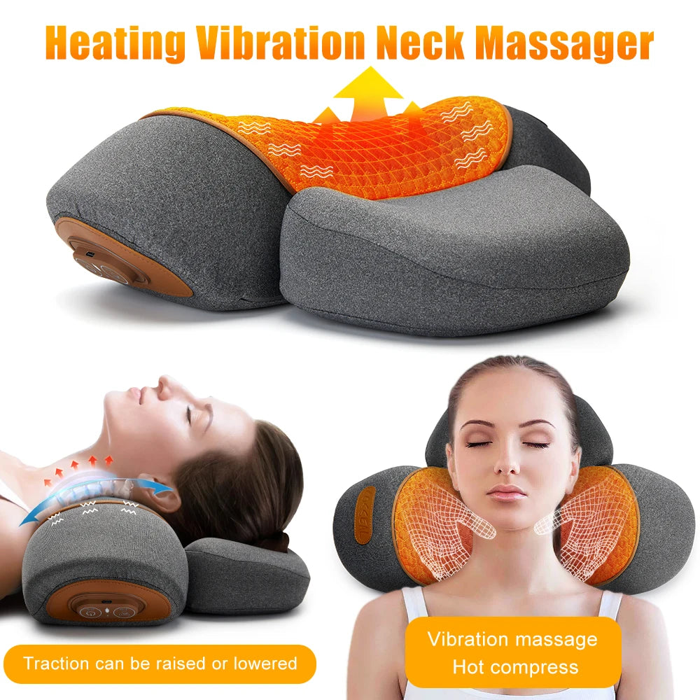 Kiaraspa - 3-in-1 Neck Massager Pillow with Heat, Vibration & Traction