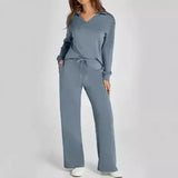 Velvent - Loose-Fit V-Neck Top & Flared Pants Set