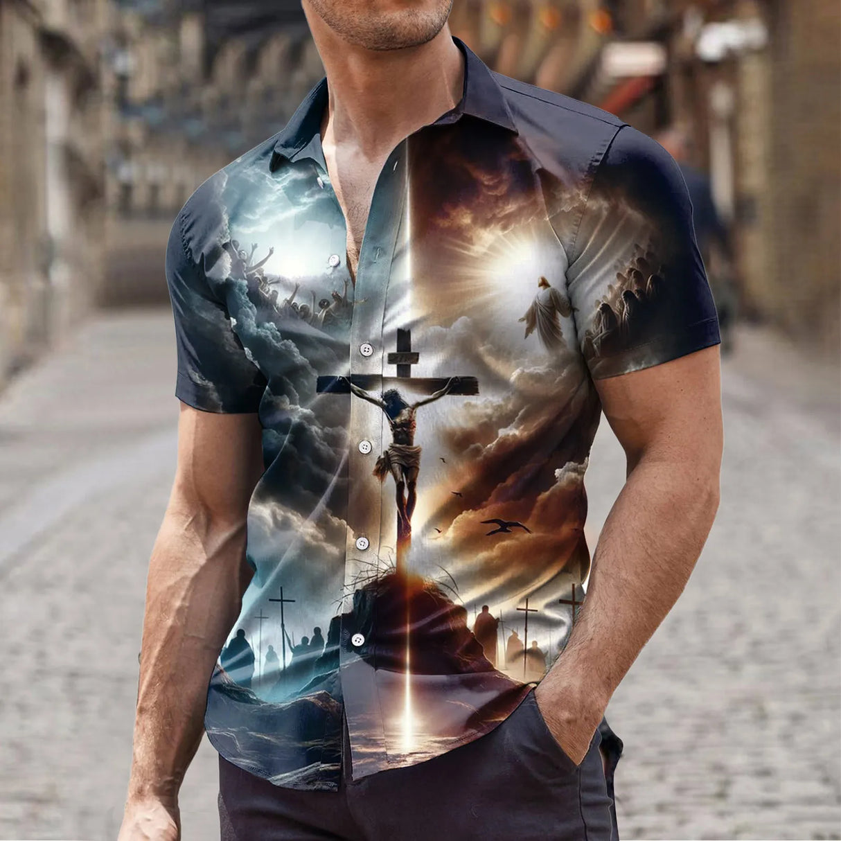 Narifin - Men's Easter 3D Printed Short Sleeve Shirt