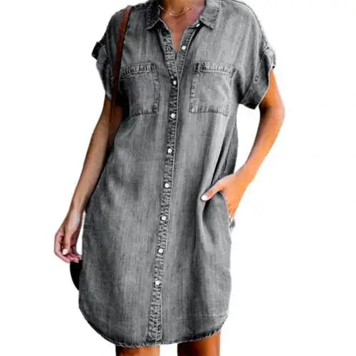 DenimAura Chic - Button-Up Shirt Dress