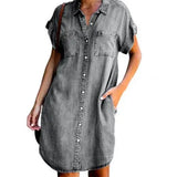 DenimAura Chic - Button-Up Shirt Dress