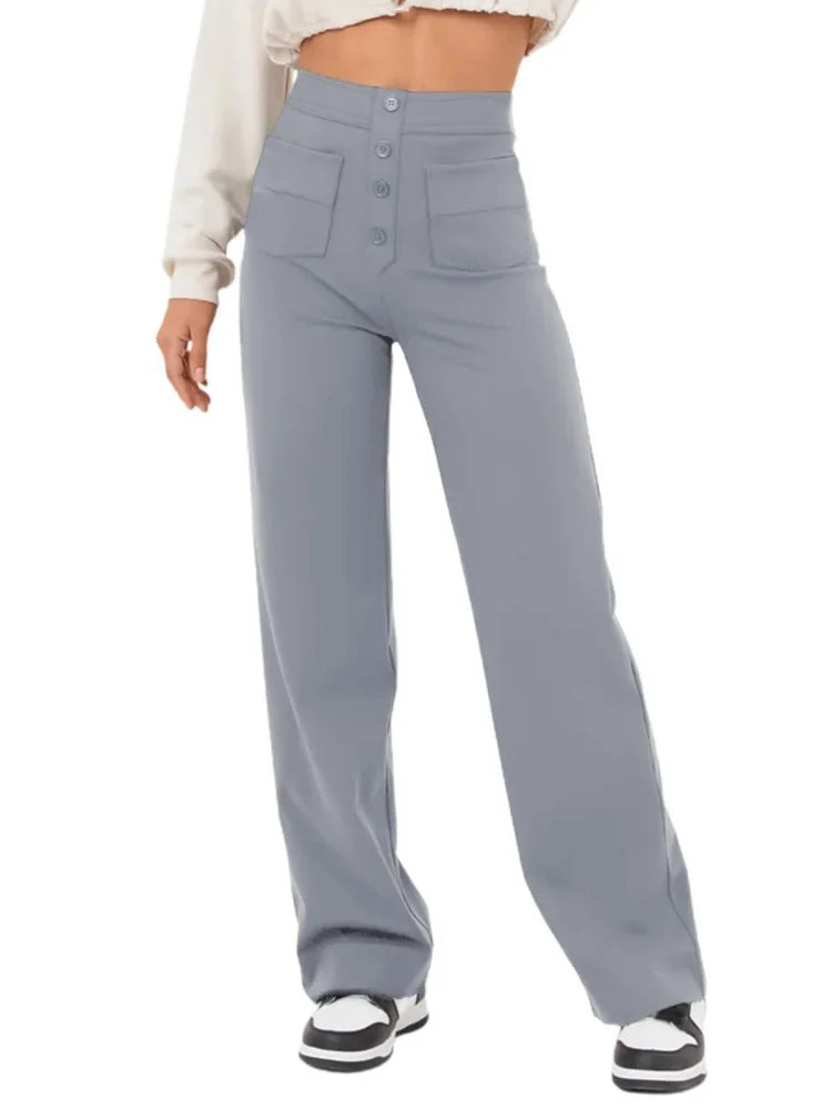 Feemella - Women's High-Waist Straight-Leg Casual Sweatpants