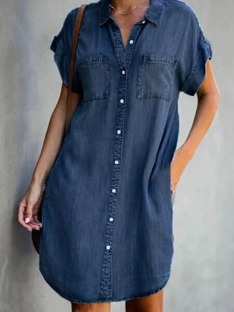 DenimAura Chic - Button-Up Shirt Dress