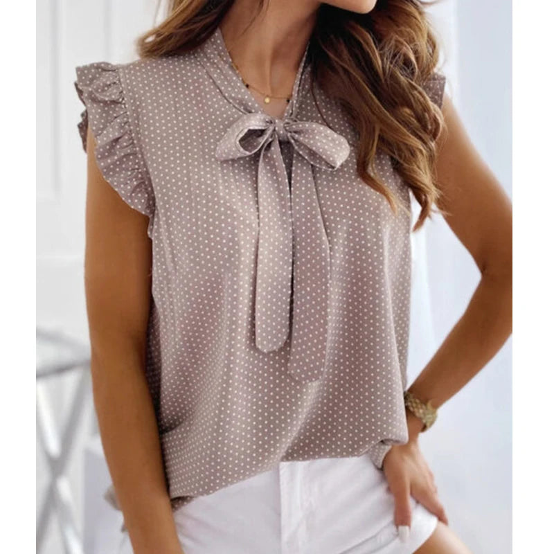 DotBliss - Sleeveless Bow Blouse
