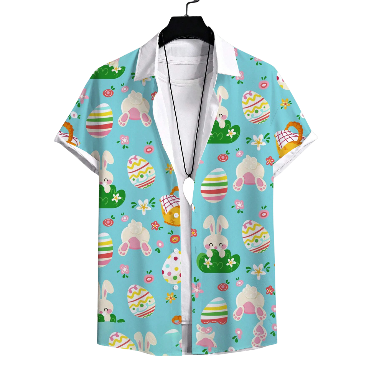 Holibon - Unisex Easter Rabbit Egg Print Short Sleeve Shirt.